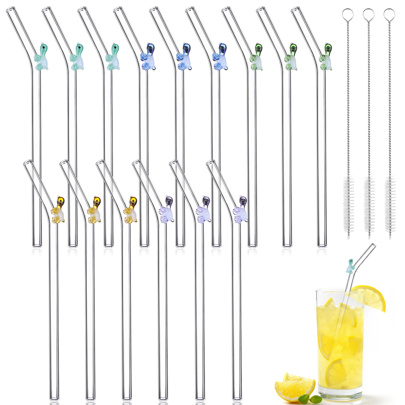 

15Pcs Reusable Clear Bent Glass Straw with Design Shatter 8mm x 7.9 Inch with 3*Cleaning Brush for Smoothies,Shakes,Juices