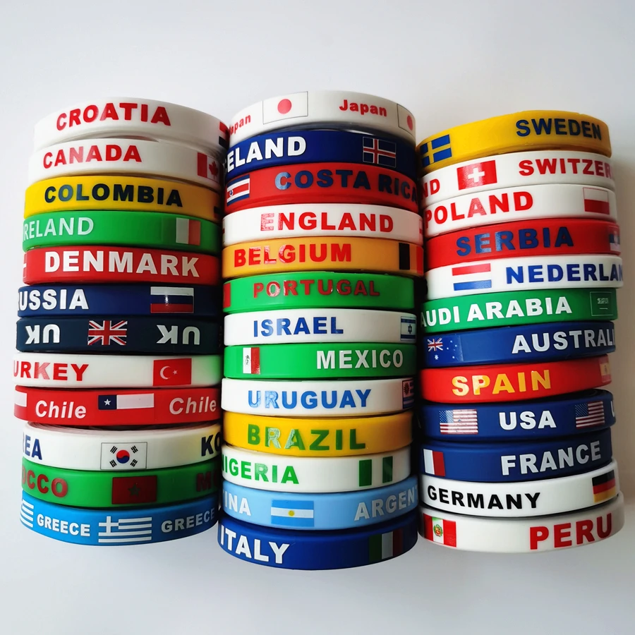 

2PCS World Country National Flag Name Print Silicone Wristband Bracelet For Men Women Sports Friend Hand Rubber Bangle Souvenir