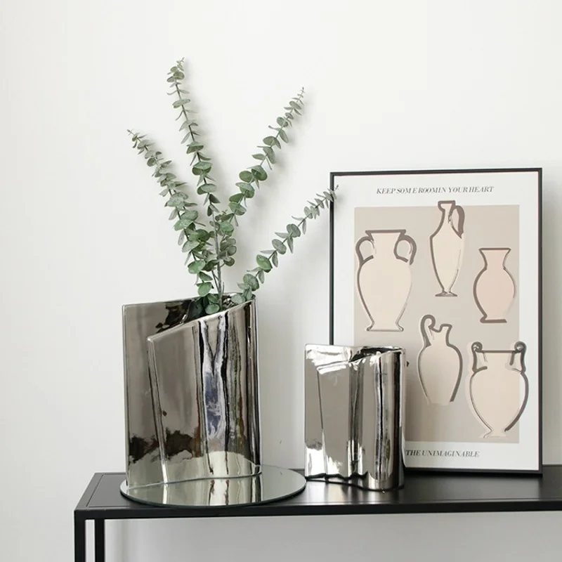 

Minimalist Luxury Ceramic Vases Silvery Ikebana Nordic Style Vases Modern Living Room Vase En Ceramique Decoration Home WZ50HP