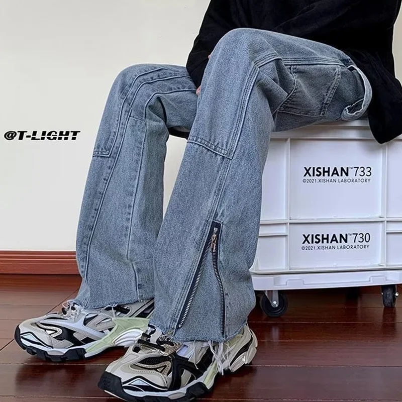 Streetwear Men 2022 New Recreational Comfortable Black Jeans Vintage Loose Temperament Versatile Wide Leg Trousers Autumn Female