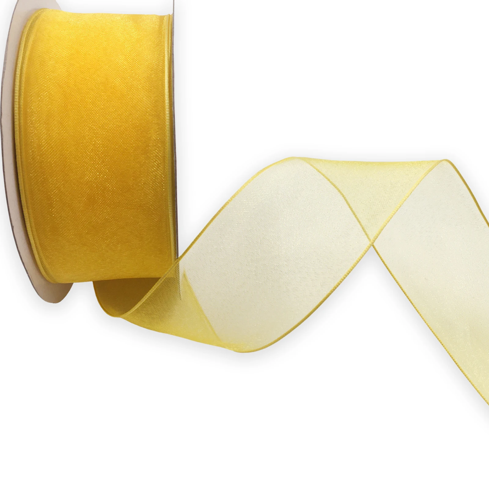 

38MM X 25 Yards Yellow Organza Wire Edge Ribbon for Birthday Decoration Gift Wrapping 1-1/2"
