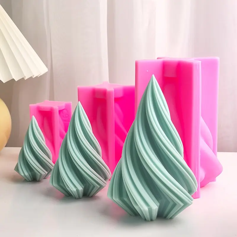 

1Pc Rotating Cone Candle Mold DIY Christmas Tree Geometric Striped Soap Aromatherapy Making Mold Home Decoration