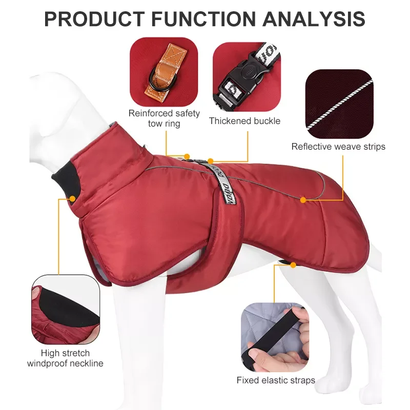 

2023 Winter Warm Large Dog Clothes Pet Down Jacket Thicken Dogs Coat Windproof Dogs Clothing for Medium Large Dogs Labrador Cost