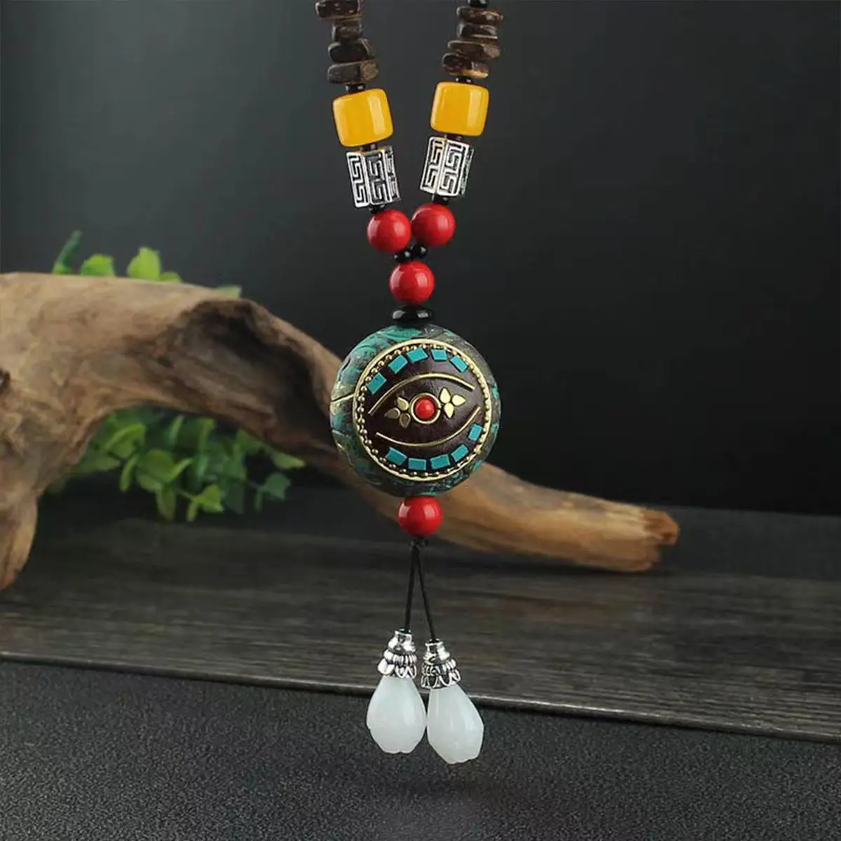 Новое ожерелье в китайском стиле из стекла этническом сверхдлинное регулируемое