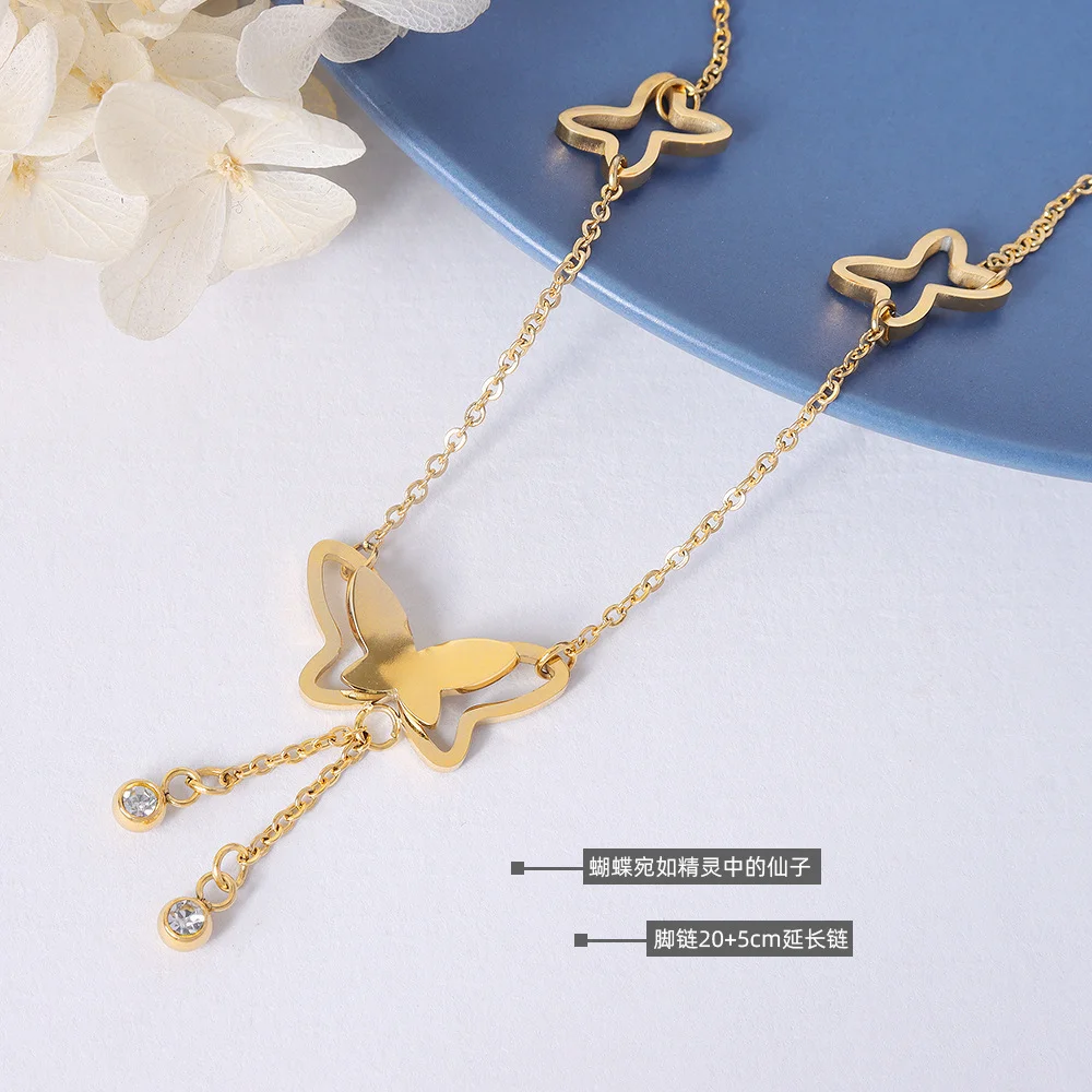 New Titanium Steel Ankle Bracelet Butterfly Tassel Sexy Simple Rose Gold Feet Chain Fashion Jewelry