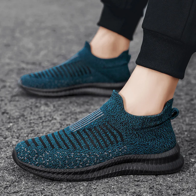 Hot Sale Cheap Grey Mesh Sock Sneakers Man Breathable Slip-on Running Shoes Men Comfortable Men's Trainer Shoes Plus Size 49