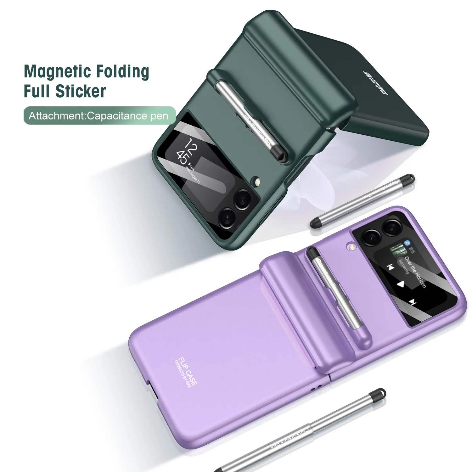 

With Pen Magnetic Protective Phone Case for Samsung Galaxy Z Flip3 5G Flip 3 Camera Glass Protector Cover Cases