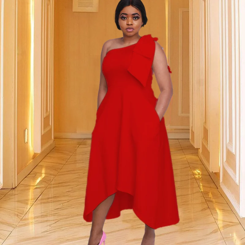 

Женское однотонное платье без рукавов, платье в европейском и американском стиле с одним открытым плечом и бантом, Новинка лета 2023