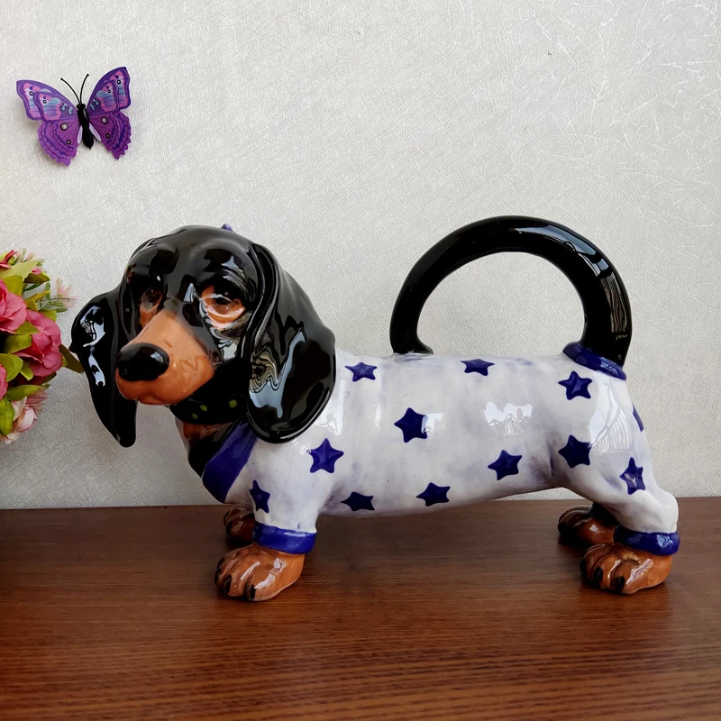 

Керамическая скульптура «такса», чайник для кофейника, подарок на день Святого Валентина, ремесла, украшение для гостиной, фарфоровая статуэтка