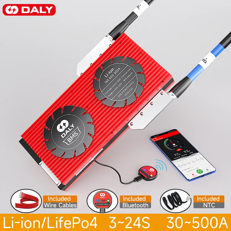 Daly Smart BMS 4s 3s 12v 8s 24v 12s 36v 16s 48v 7s 13s 14s lifepo4 inverter li ion 10s 36v BT FAN 200A 250A for electric scooter