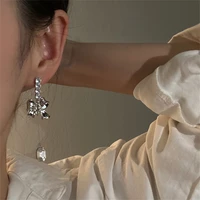 light luxury zircon bowknot drop earrings for women fashion y2k girls shiny crystal long dangle earrings female party jewelry