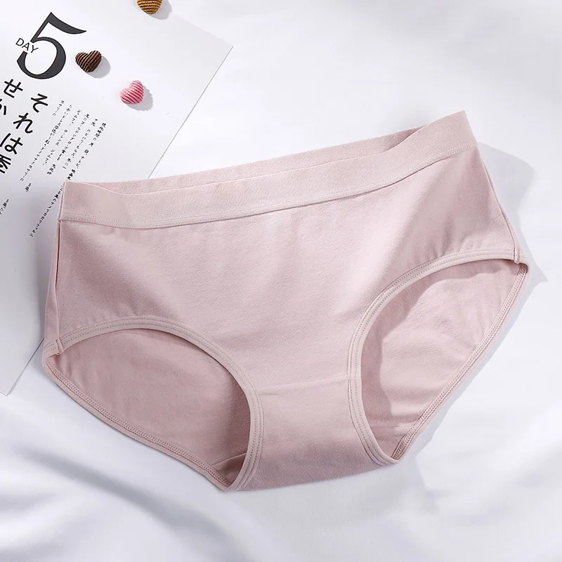 

Women's Briefs Solid Color Underwear Ladies Breathable Mid Waist Seamless Cotton Crotch Panties Female Intimates Soft And Com