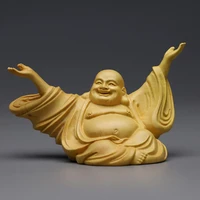 solid wooden joy amitabha cute home decor boxwood carving big belly laughing buddha sculpture statue accessories statue
