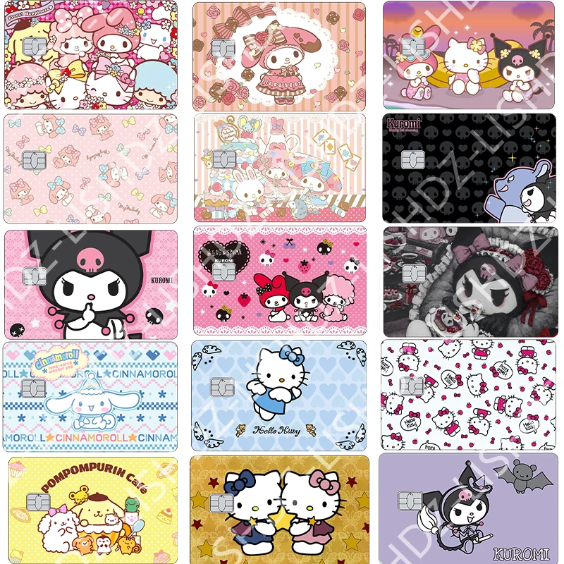 

Kawaii Sanrios Diy Game Card Stickers Anime Kuromi My Melody Pochacco Small Chip Credit Card Debit Card Sticker Matte Film Cover