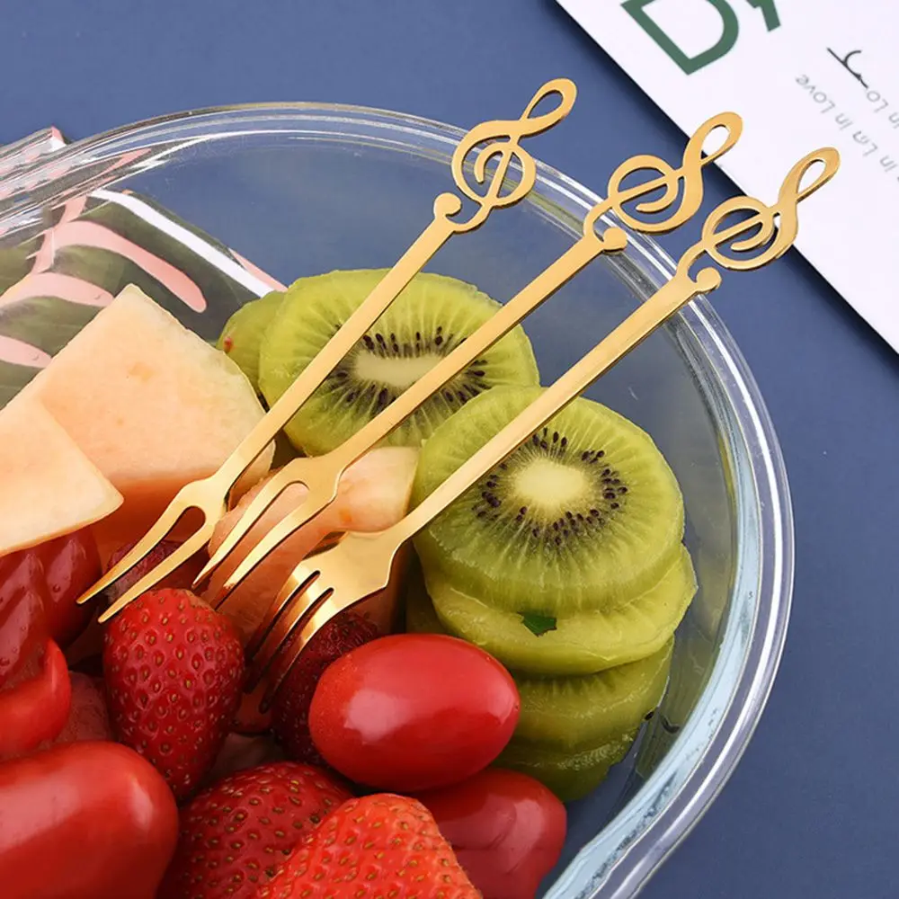 

Musical Note Kitchen Tools Toothpick Party Supplies Flatware Table Fork Fruit Forks Cake Dessert Stainless Steel Fork
