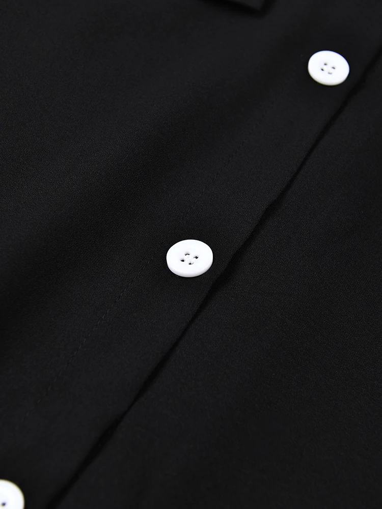 [EAM] Женское черное кружевное плиссированное платье-рубашка большого размера