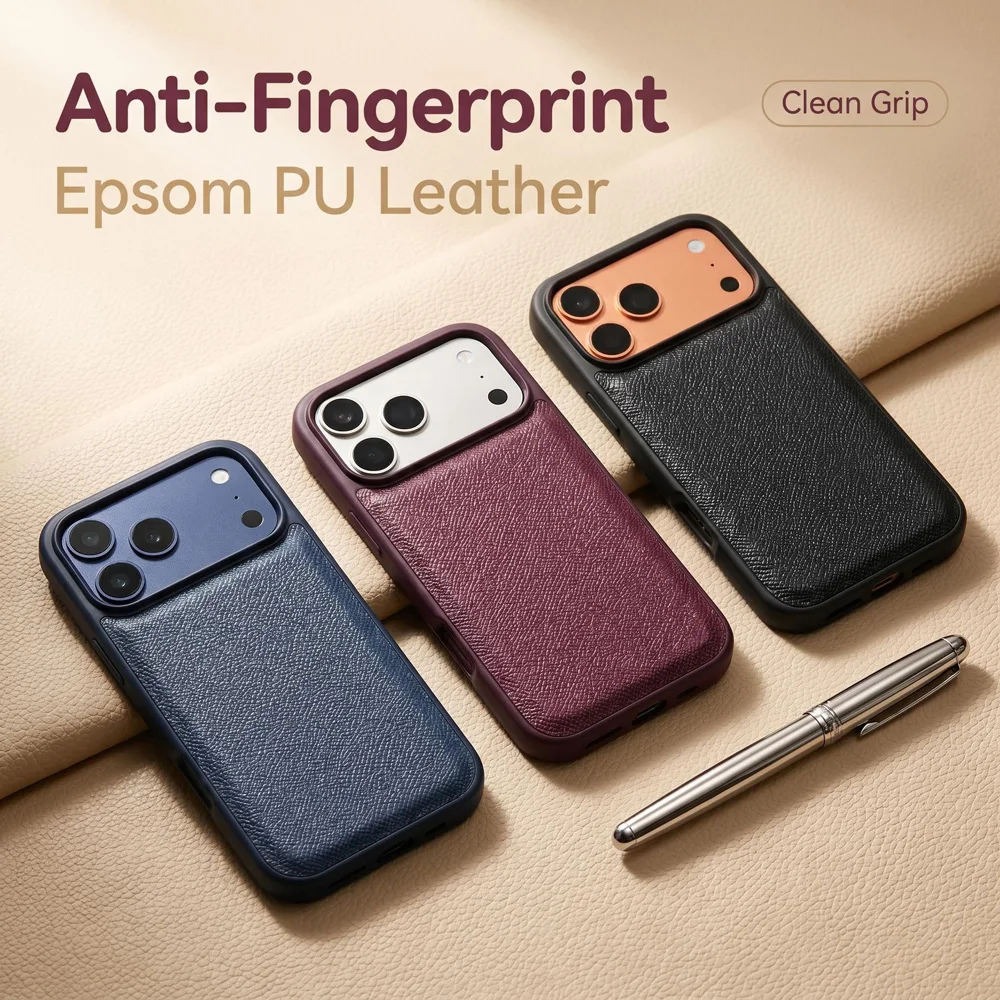 Фото Чехол для телефона из искусственной кожи Epsom Palm Grain Simple Solid PU для iPhone 18 17 16 15 14 13 Pro Max для повседневного использования №4