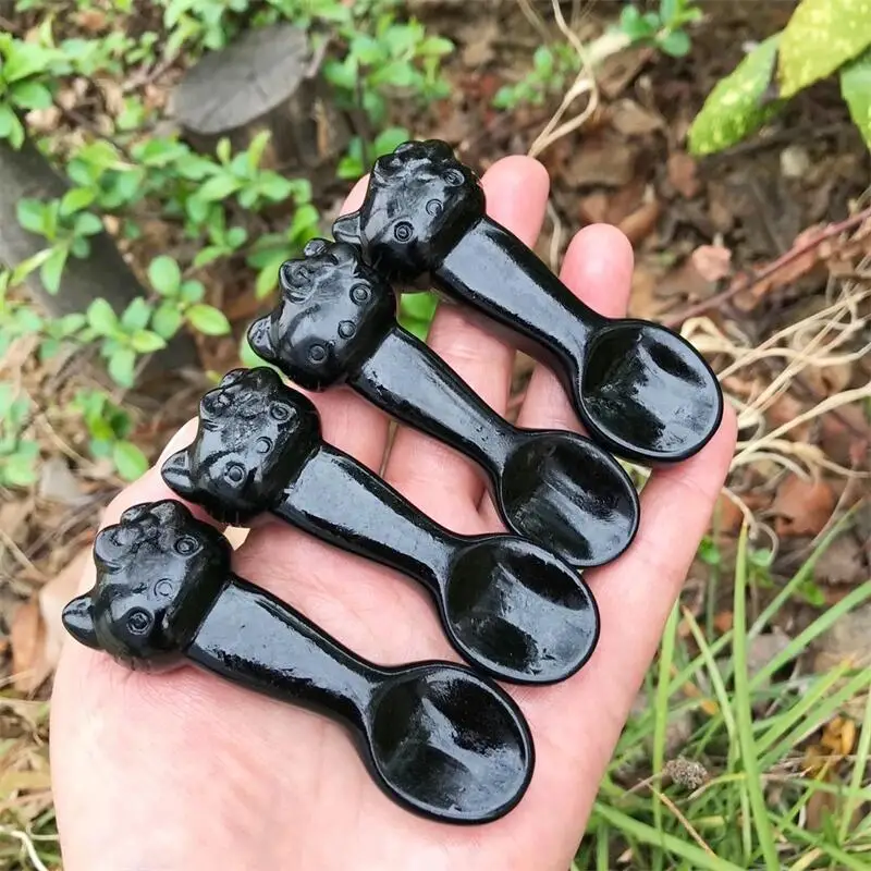 7 5 см натуральный черный обсидиан КТ-Кот мультяшная ложка Исцеляющие здоровые