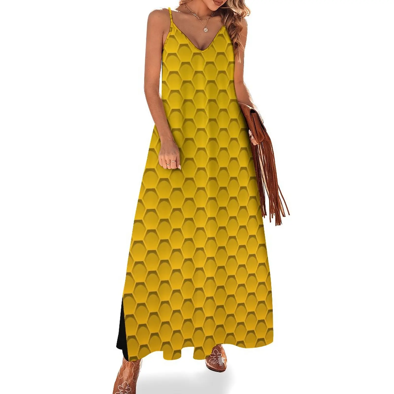 Сотовый узор - отлично подходит для костюма пчелы на Хэллоуин длинное платье без