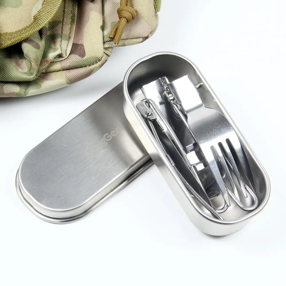 

304 Stainless Steel Folding Knife, Fork, Spoon, Tableware Box, Outdoor Portable, Student, Office Worker Tableware Storage Box