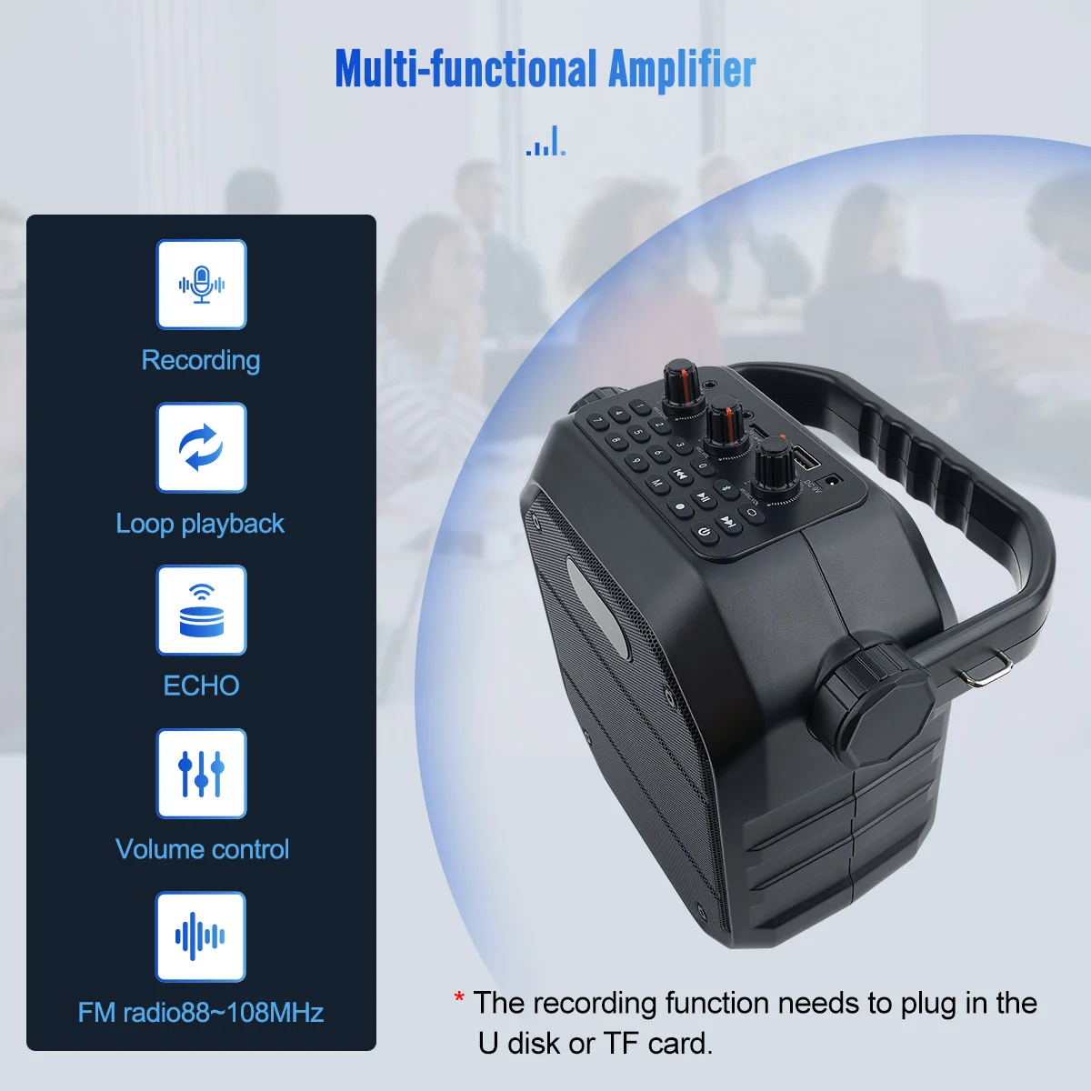Портативная беспроводная акустическая система RETEKESS TC102 с Bluetooth fm-радио микрофоном 30 Вт поддержка TF AUX USB для преподавания речи (art.: 3920bd554261e) - 3920bd554261e