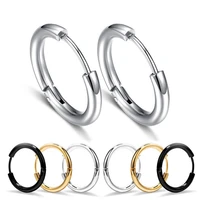 1pc simple titanium steel solid color punk circular aperture all match hip hop hoop earrings trend men and women ear jewelry