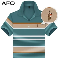 mens short sleeved t shirt summer polo shirt loose lapels cotton striped t shirt big brand high end paul navy striped shirt