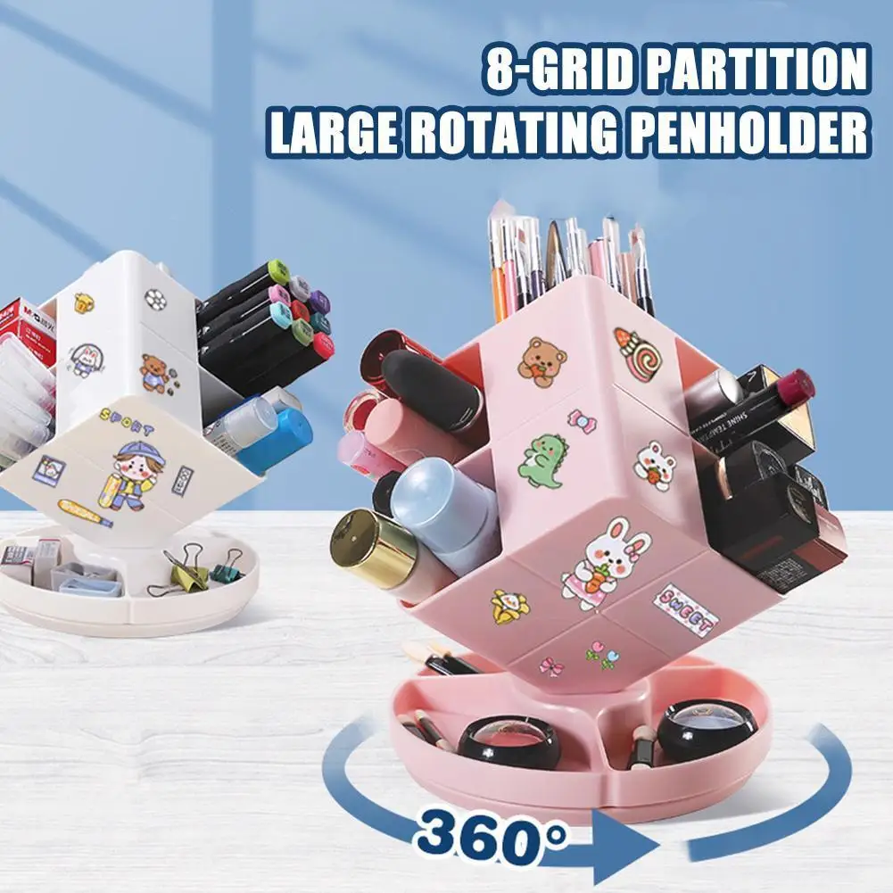 

Креативный держатель для ручек с поворотом на 360 °, милая вместительная коробка для хранения канцелярских принадлежностей, настольный орга...