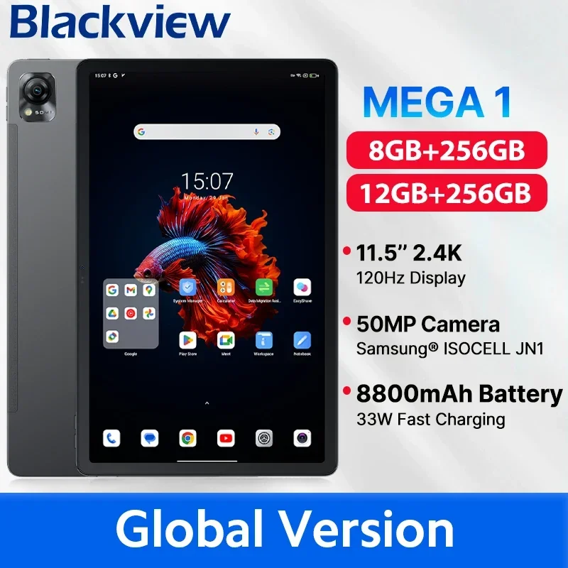 MEGA 1 Планшеты Blackview 11 5 дюймов 2 4K 120 Гц Дисплей 8 ГБ/12 ГБ 256 50 МП Камера 33 Вт Быстрая