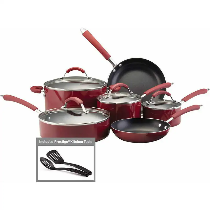

12-Piece Millennium Colors Nonstick Aluminum Pots and Pans Set, Cookware Set, Red