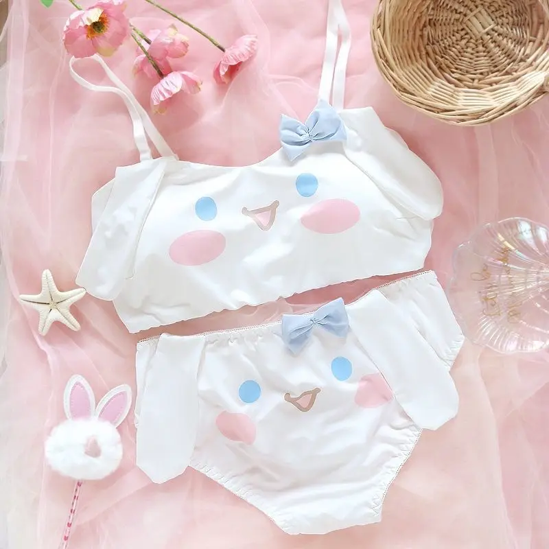 

Sexy Cute Cinnamoroll Pajamas Underwear Bra Kawaii Sanrio Japanese Student Comfortable No Rims Underwear Suit Girls Holiday Gift