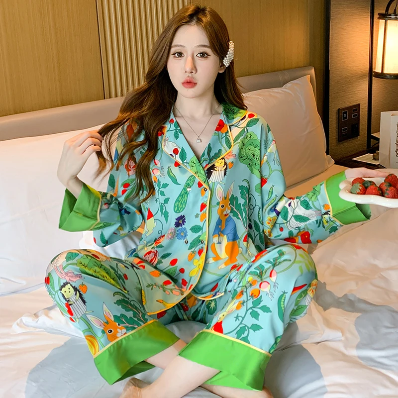 FUNISHI Women's Pajamas Sexy Sleepwear Summer Pajamas Loose Version Pajama Set Silk Plus Size Princess Style