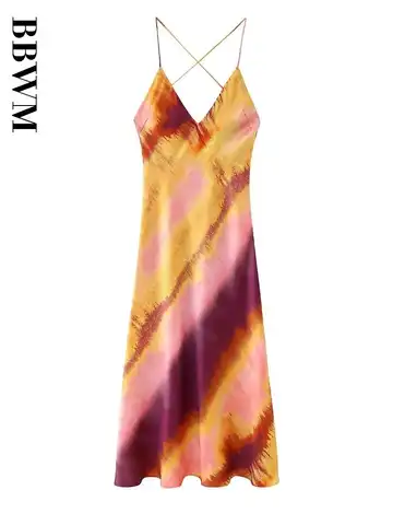 2023 Summer New Fashion Satin Underwear Style Strap Dress V Neck Vintage Sleeveless Backless Chic Female Beach Midi Dresses