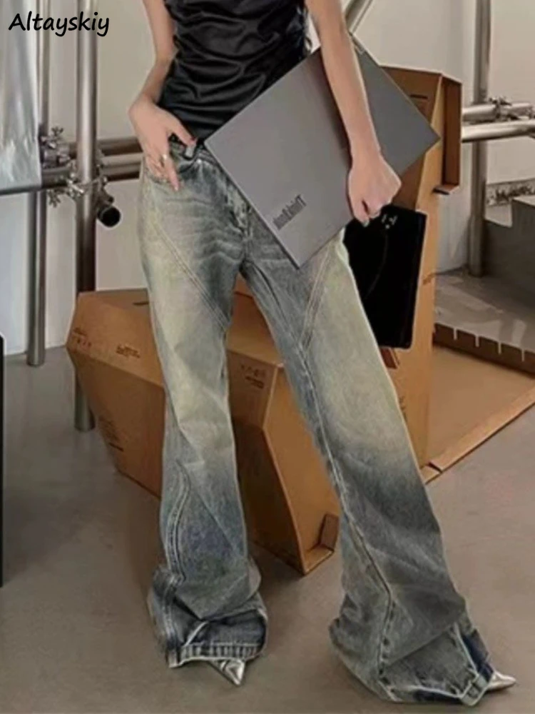 

Джинсы женские с широкими штанинами, Винтажный дизайн, уличная одежда, универсальные простые модные милые темпераментные с завышенной талией в американском стиле
