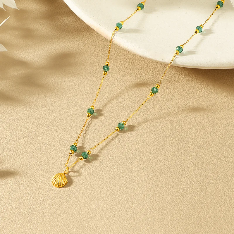 Европейский зубчатый кулон из титановой стали ожерелье с зеленым цирконием