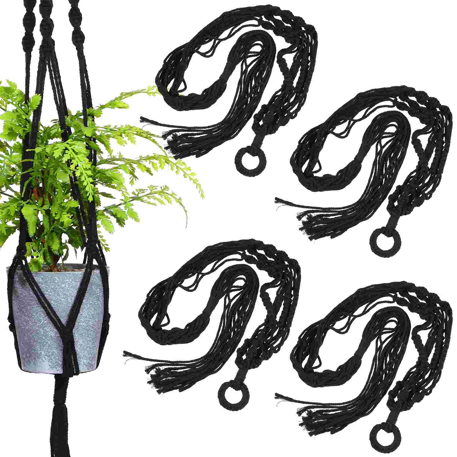 

4 Pcs Hanging Basket Ceiling Holder Wall Mount Hanger Indoor Macrame Flower Pot Hangers Plants Outdoor Pots Rope Net Bag