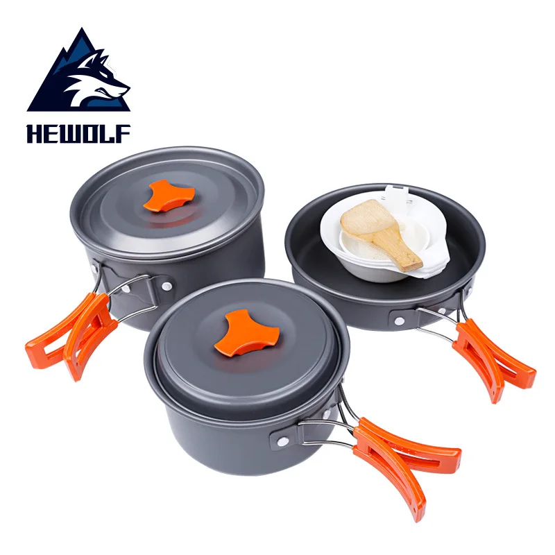 

Hewolf Camping Cookware Outdoor Alumina Set Camping Portable Cooking Set Travel Tableware Hiking Picnic Set