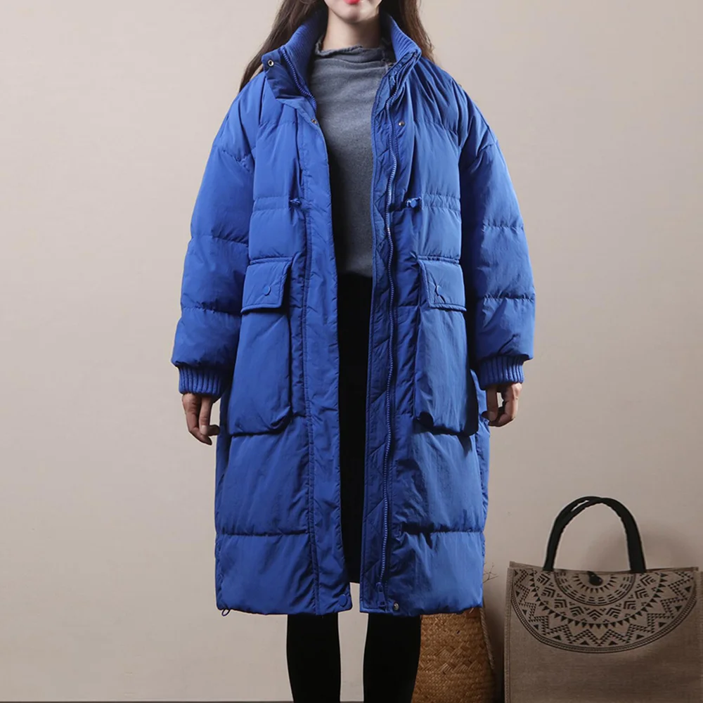 Winter Women Casual Stand Collar Down Jacket Fashion Thick Warm 90% White Duck Down Coat Long Feather Parka Large Size Outwear
