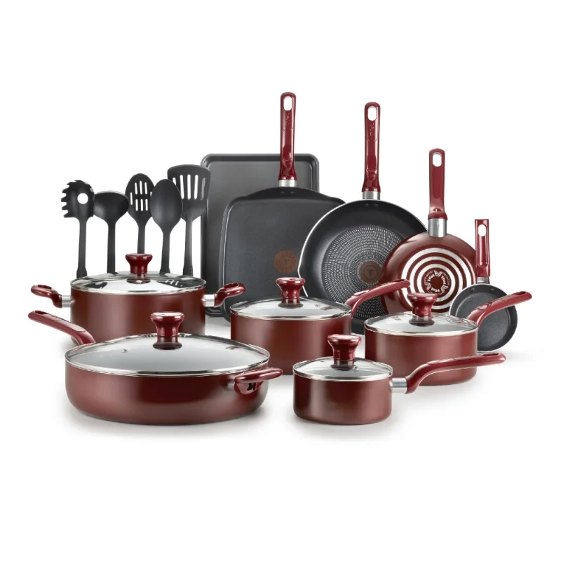T-fal 20 Piece Set, Easy Care Nonstick Cookware, Dishwasher Safe Cookware Sets Pots and Pans  Nonstick Kitchen Cookware Set images - 6