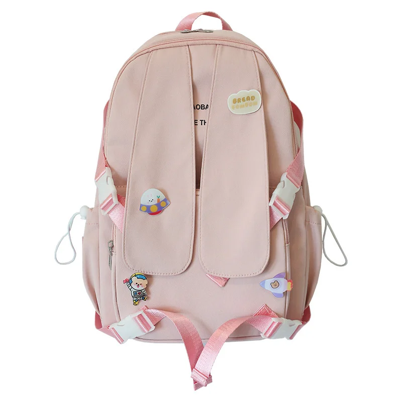 TRAVEASY Nylon Cute Rabbit School Backpack Female Kawaii Back Pack Pink Cartoon Woman Schoolbag for Girls New 2022 Waterproof