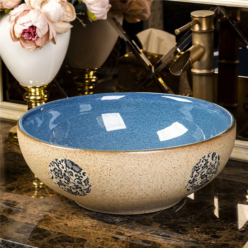 

European-style Washbasin Ceramic Art Table Basin Retro Washbasin Bathroom Antique Wash Round Basin Bathroom Sinks 410*410*150mm