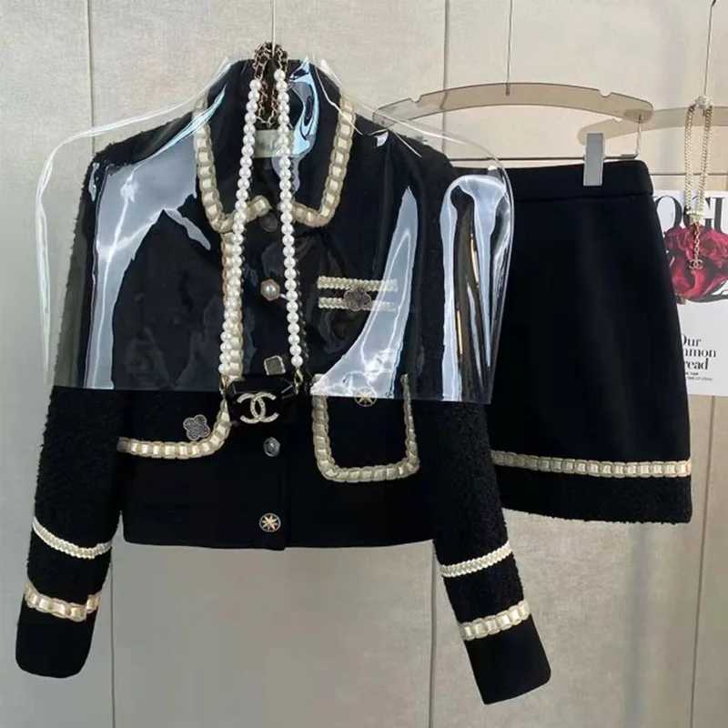 Женский твидовый жаккардовый ароматный костюм куртка пальто топ и юбка комплект