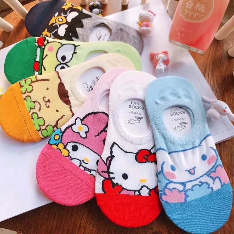 

Милые Японские Женские носки Sanrioed Anime Kuromi My Melody Cinnamoroll Мультяшные невидимые носки-лодочки повседневные модные носки с котом