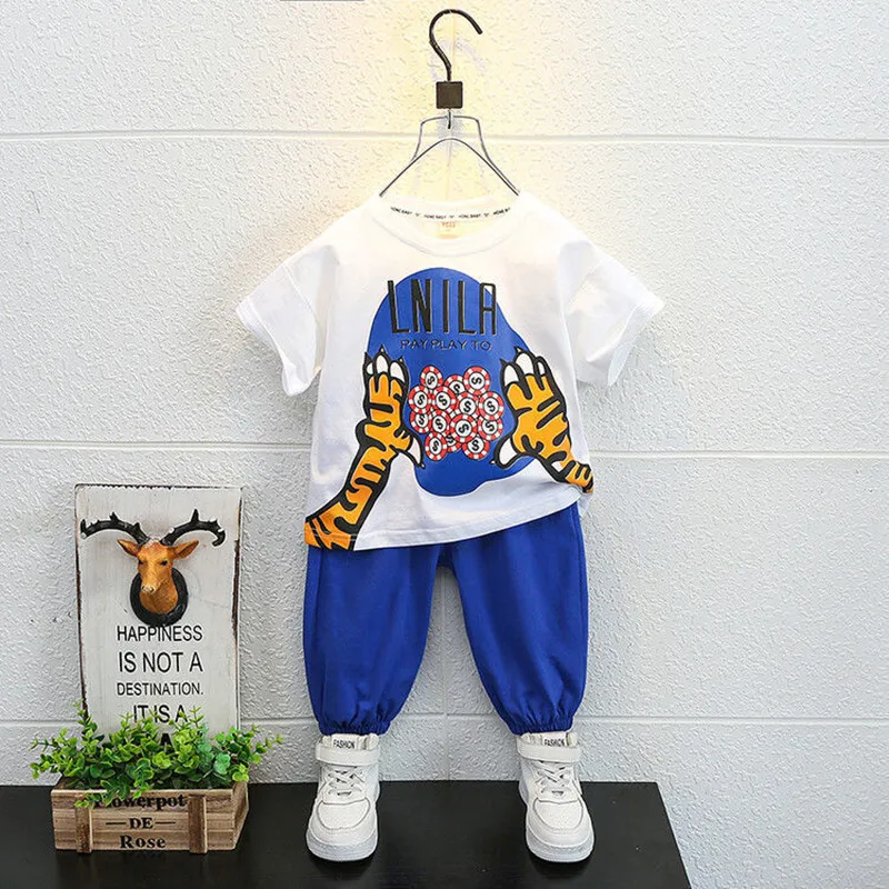 

Summer New 2022 Children Clothes Sports Caroon Clothes For Baby Boy Tshirts 2 Piece Set Kids Baby Toddler 2-8 Years Clothing
