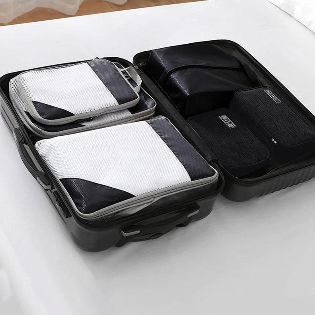 4Pcs/Set Travel Storage Bag Compressible Packing Foldable Waterproof Suitcase Nylon Portable With Handbag Luggage Organizer