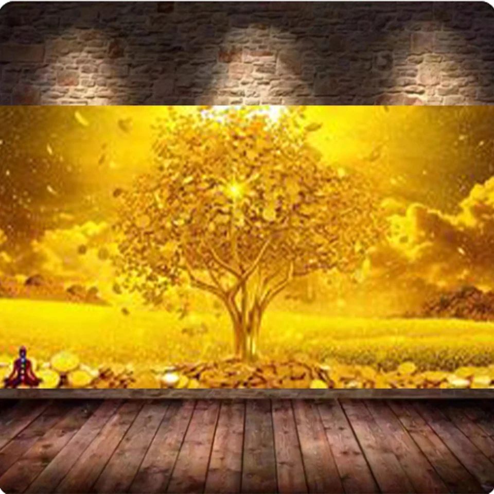 5D Diy Алмазная картина Современные золотые деньги Дерево Картина горного хрусталя