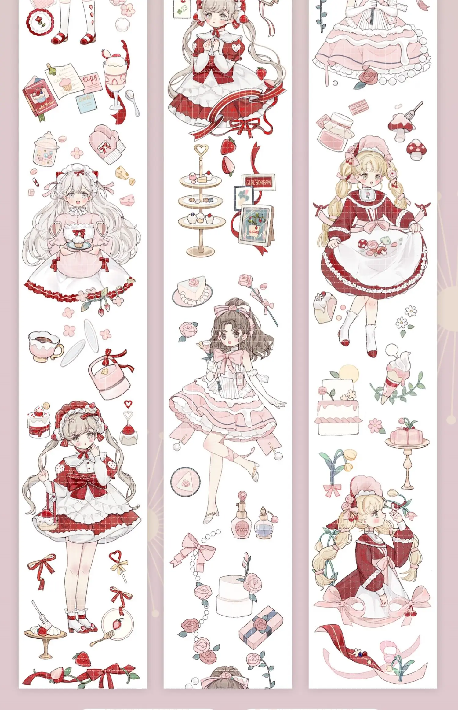

Cute Strawberry Candy Girl PET Tape Journal Washi Decorative Stickers