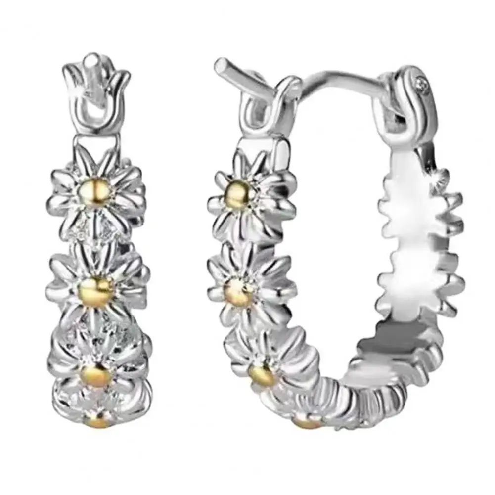 

Pendant Earrings Flower Decor Not Easy to Fall Off Dainty Glossy Round Hoop Earrings Nickel Free Hoop Earrings Women Jewelry