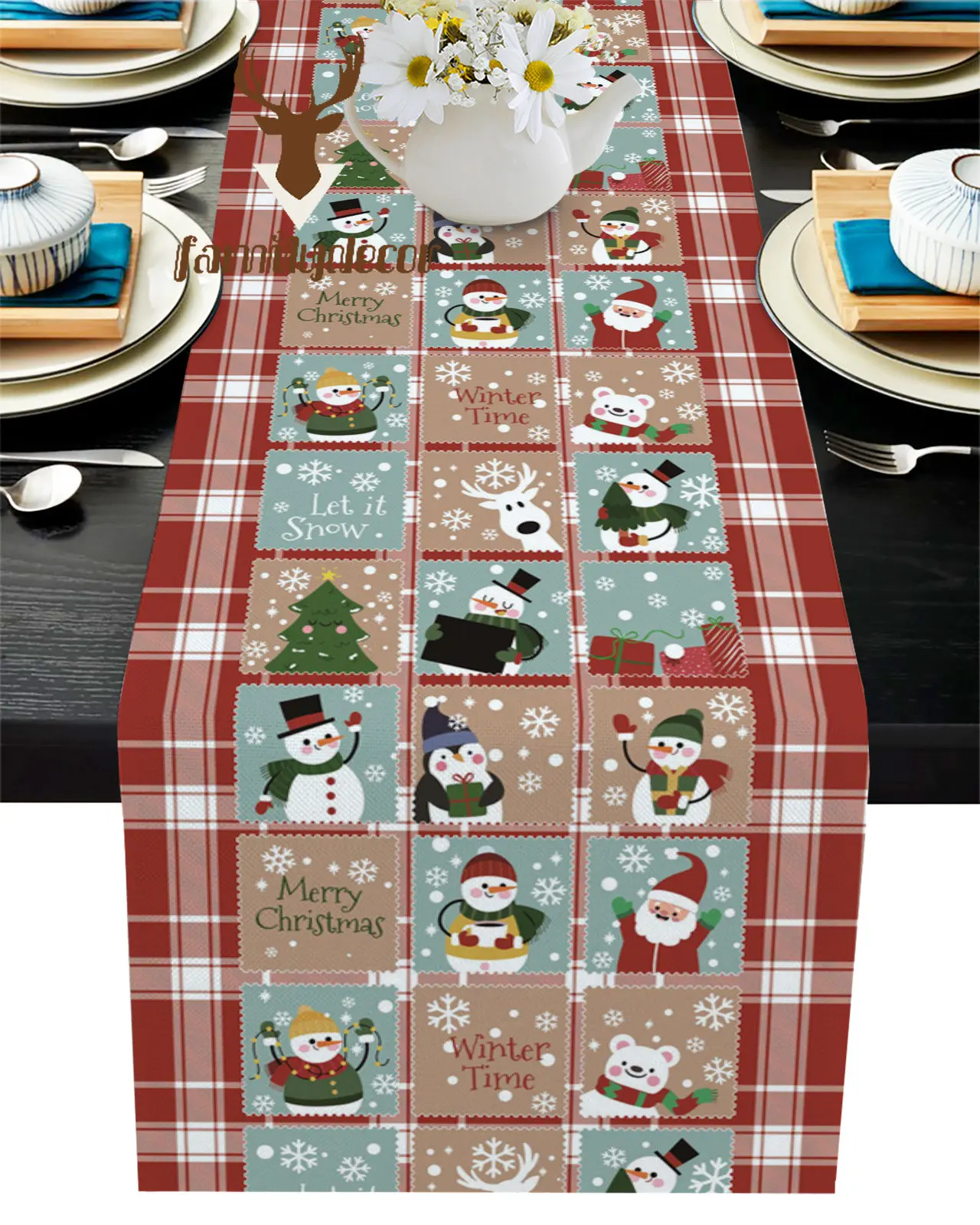 

Christmas Plaid Table Runner for Wedding Party Home Christmas Decoration Table Cover Feastival Tablecloth Placemat
