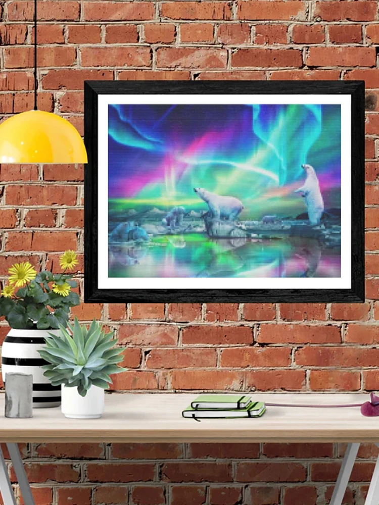 

DIY-5D алмазная живопись Aurora Borealis, набор для сращивания белого медведя, полная Алмазная вышивка, мозаичная картина, закрытая